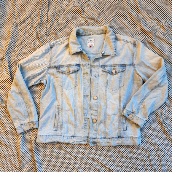 Light Wash Distressed Jean Jacket - Picture 1 of 8